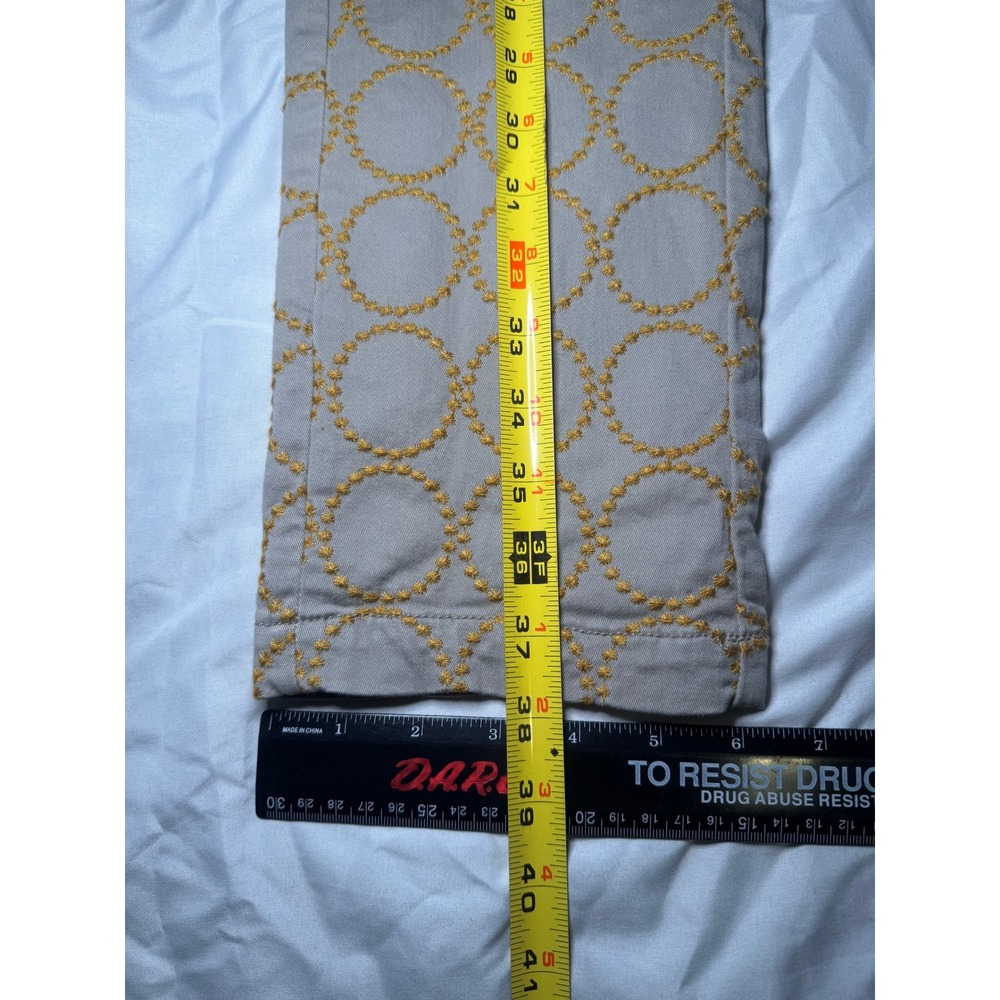 Anthropologie Embroidered‎ Chino Relaxed Pants Womens 28 TanYellow Circle Boho - Picture 4 of 5